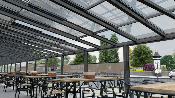 Retractable glass roofing