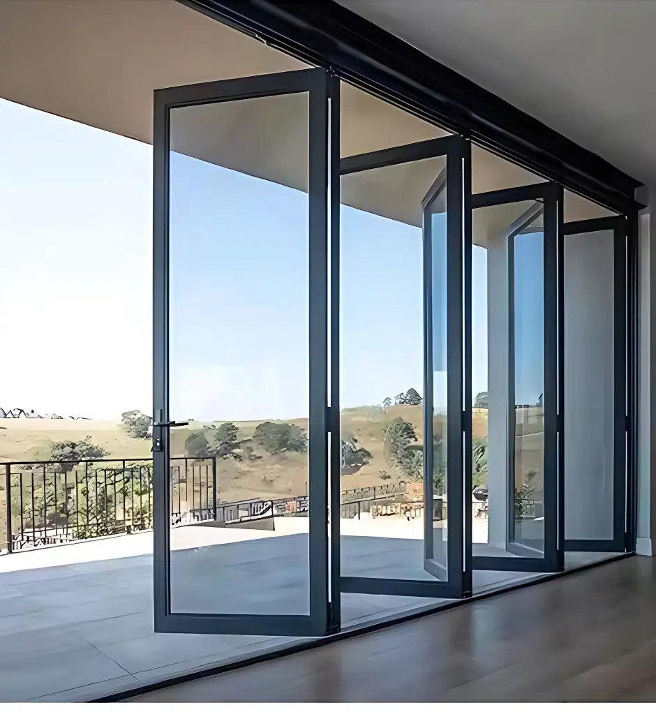 Aluminium bifold doors with flush threshold and access