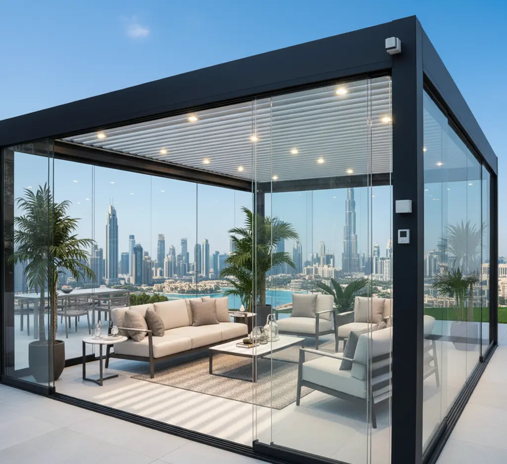 Fully automated Pergola with frameless glass